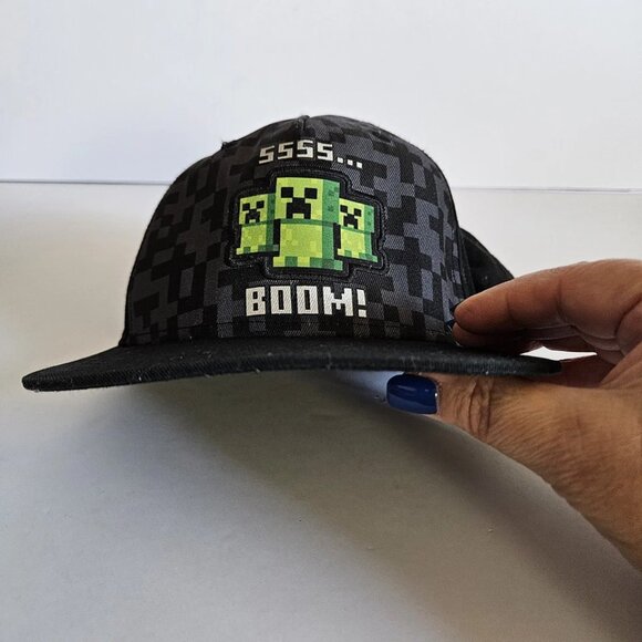Official Minecraft Creeper SSSS Boom ! Black Trucker Ball Adjustable Cap - Picture 7 of 8